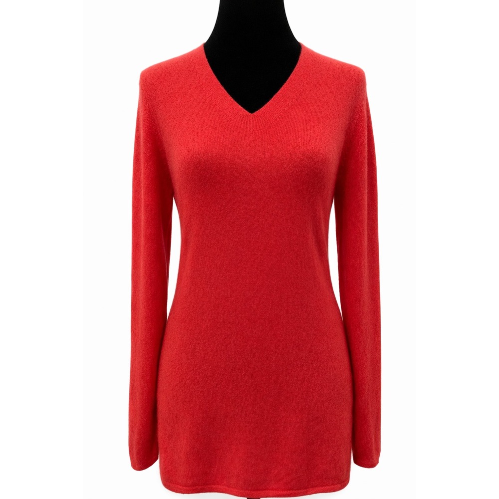 Precious Fibers Womens Pullover‎ V-Neck Sweater Tunic Small Orange Knit Cashmere
